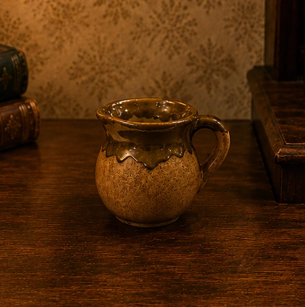 Vintage Mid-Century Mini Studio Pottery – Handmade Brn/Gld Drip Glaze Stoneware